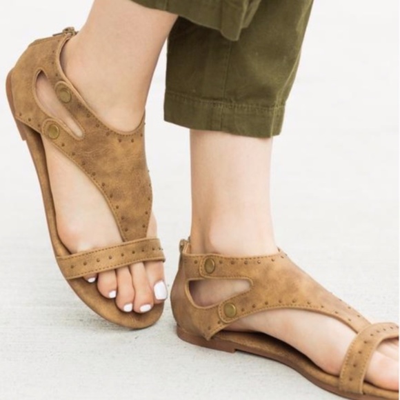 Tan Vegan Leather Studded Sandals - Picture 8 of 8